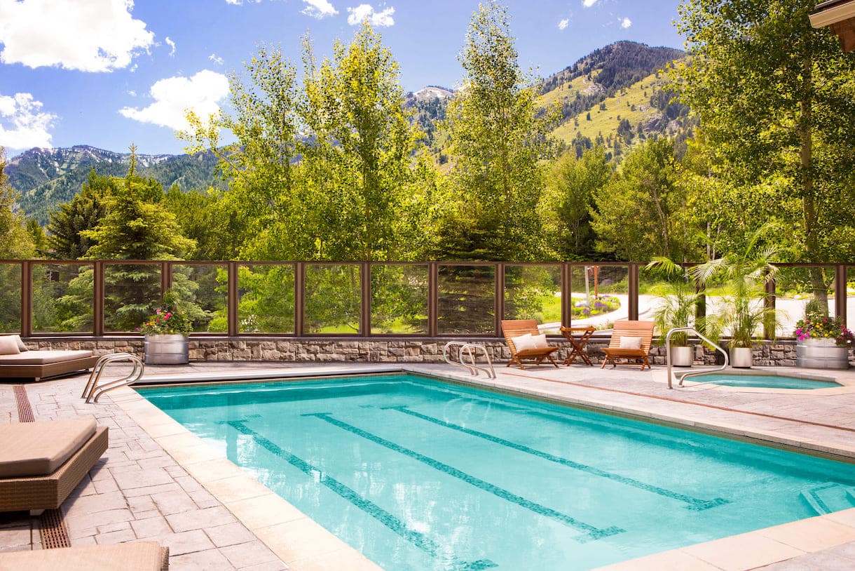 Teton Mountain Lodge pool during summer season at Teton Private Residences