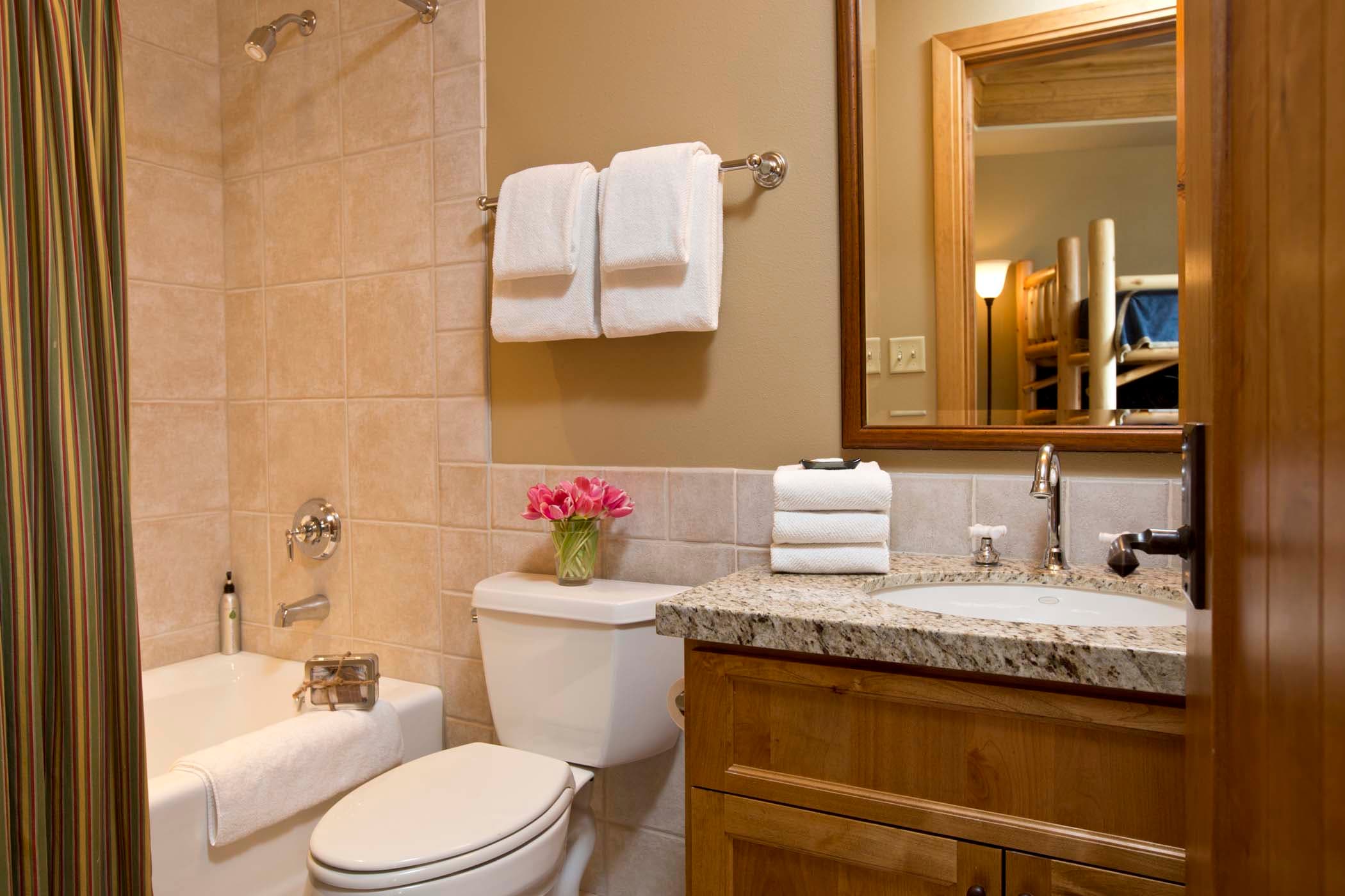 A paintbrush guest bathroom with a tub, vanity and toilet at Teton Private Residences