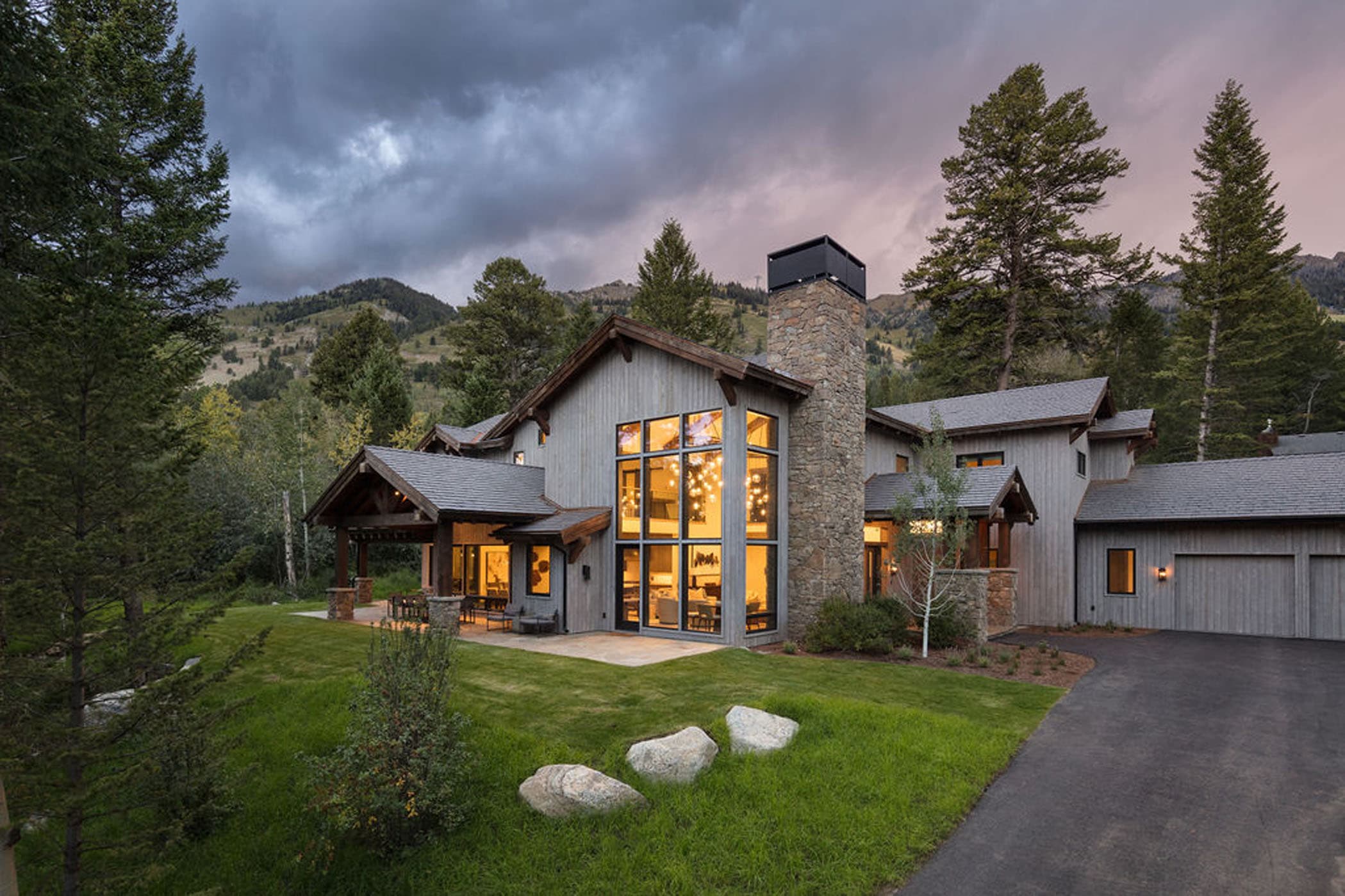 Holly Haven Summer Night Front Exterior at Teton Private Residences