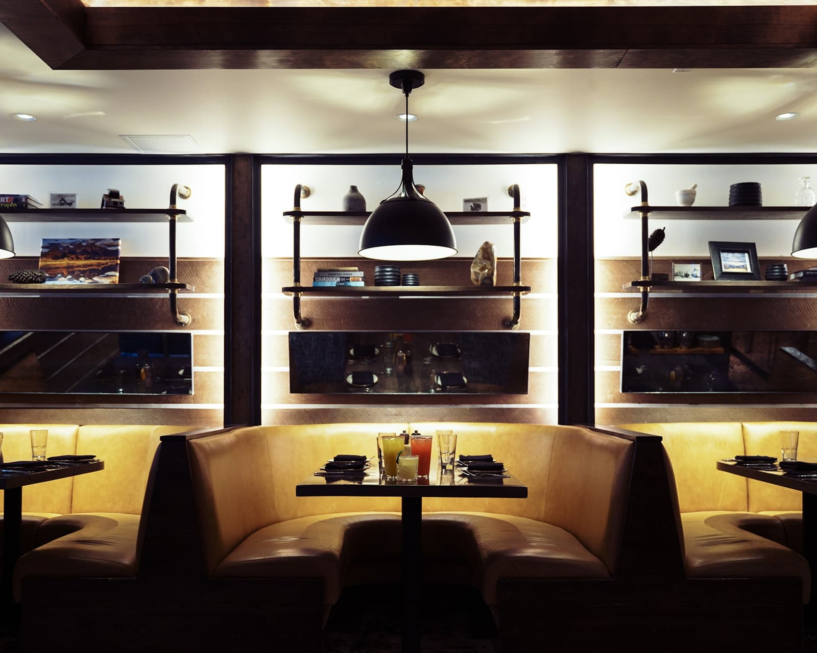Booth seating at Spur Restaurant and Bar in Teton Mountain Lodge.