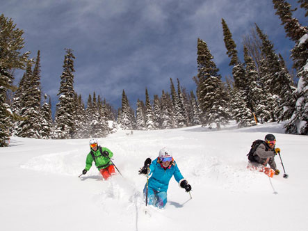 jackson-hole-ski Three skiers on the Jackson Hole mountain.