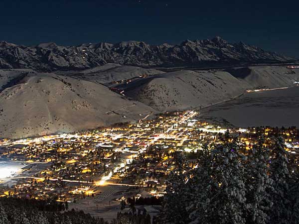Aerial view of Jackson Hole in the dark. Aerial view of Jackson Hole in the dark.